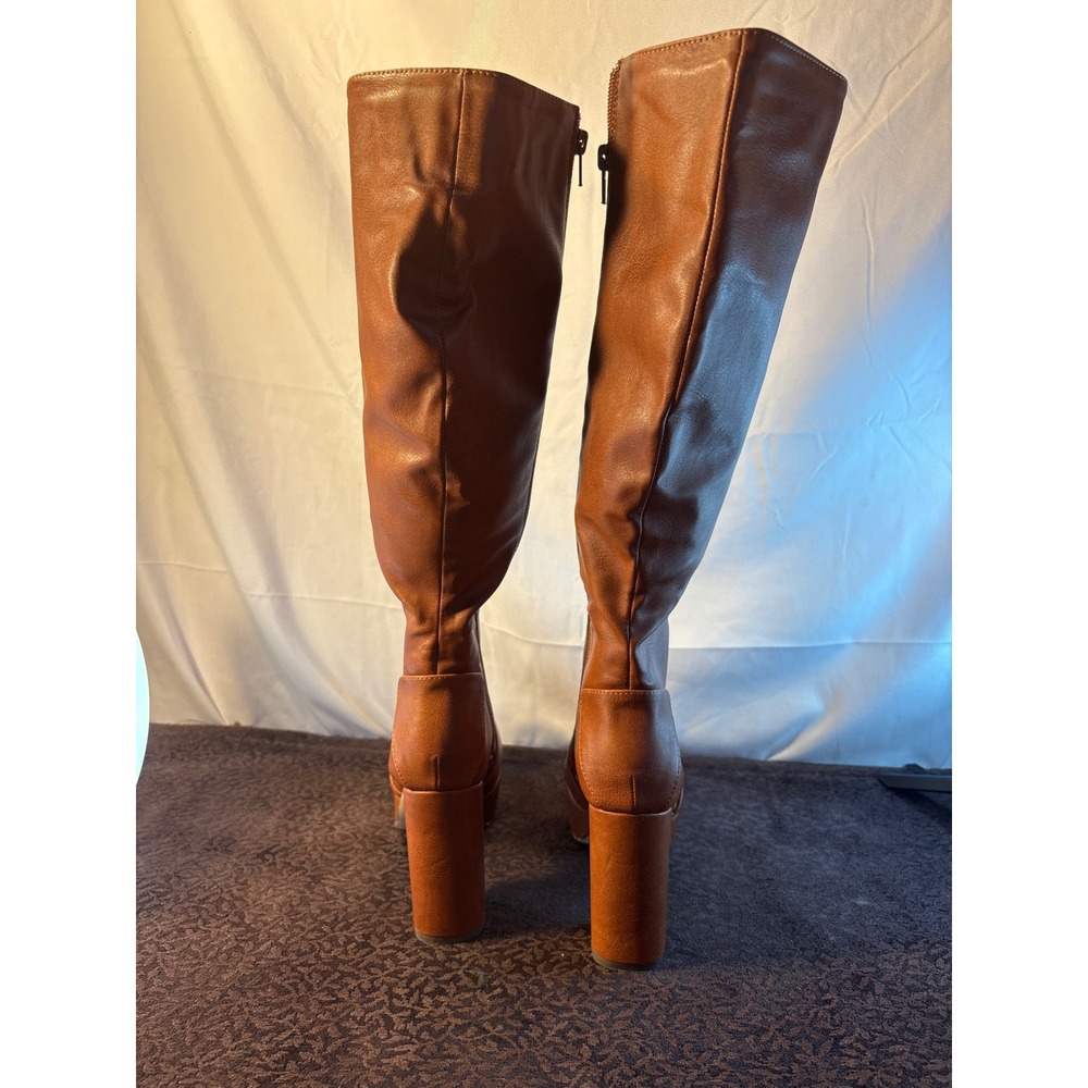Chase + Chloe Tan Platform Knee-High Heeled Boots - Picture 3 of 9